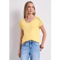 STREET ONE Kurzarmshirt Sommershirt mit V-Neck und Crochet-Details