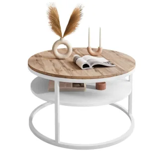 Lookway Couchtisch, Weiß, Holzwerkstoff, Rund, 60x42x60 cm, Wohnzimmer, Wohnzimmertische, Couchtische