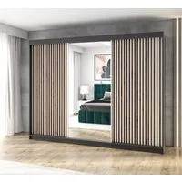 A&J MöbelLand GmbH Schiebetürenschrank FARA 200 cm, mit 4 Schubladen, Spiegel, 3D Lamellen (TOP ANGEBOT! Geräumiger Schrank mit einer Breite von 200 cm und Spiegel, ideal zur Aufbewahrung von Kleidung und Accessoires. 4 Schubladen und viel Stauraum. 
