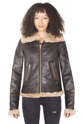 Braune B3-Fliegerjacke aus Schafsleder für Damen – Kayseri