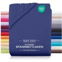 Carpe Sonno Spannbettlaken Heavy Jersey 90x200 100x200 120x200 140x200 160x200 180x200 200x200, Jersey, Gummizug: rundum, (1 Stück), Weiches Spannbetttuch Bügelfrei, Bettlaken 90x200 Navy Blau