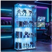 NMCXXO Glasvitrine Vitrine Eckglasanzeigeschrank Ausstellungsschrank mit LED-Beleuchtung Standvitrine/Glasvitrine,Eckglasanzeigeschrank, Große Kapazität