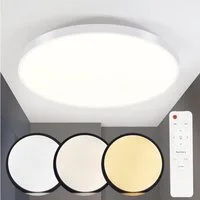 Nettlife LED Panel Schwarz Dimmbar Deckenlampe 37CM 3000-6500K Rund Flach, mit Fernbedienung, LED fest integriert, Warmweiß/Neutralweiß/Kaltweiß, für Schlafzimmer Flur Küche Wohnzimmer