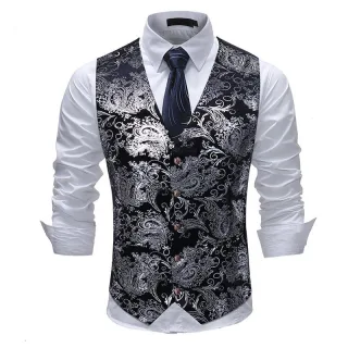 Einreihige Slim Fit Weste mit Print Silber