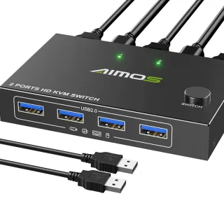 AIMOS 2 In 1 Out HD KVM Switch Box USB Hub Video Display USB Switcher Splitter for 2 PC Sharing Printer Keyboard Mouse K