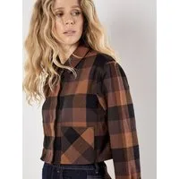 Apricot Karobluse Cropped-Hemd mit verdeckter Knopfliste