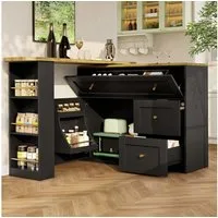 Flieks Bartisch 360° drehbar Stehtisch Kommode mit Schubladen, Türablage und Klappen (Länge 138-204/T39/H105 cm, 2-St., 2er Set), schwenkbar Küchenschrank Sideboard mit Tisch und Stauraum Kücheninsel