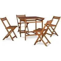 KHG Balkonset Balkonset 5-teilig aus Akazien-Massivholz braun, (Balkonset 4 Stühle und Tisch mit Rollen für 4 Personen, 5-tlg., wetterfest, platzsparend, 110 kg belastbar)