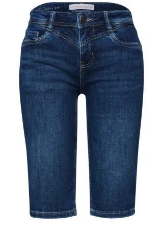 Street One - Slim Leg Bermuda mit Turn-Up-Detail dark blue authentic wash - Gr. - 27