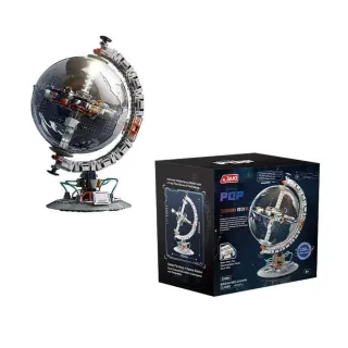 JAKI 360° Rotating Transparent Globe World Map Creative Tech Cool Warm Lighting Building Blocks Brick Assembly Kit For K