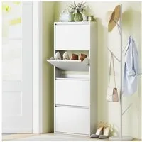HOMCOM Schuhschrank mit 4 Klappen Schuhkipper Schmal für 8 Paar Schuhe Schuhregal (Metall Schuhkommode, 1-St., Schuhablage Wandmontage) für Eingangsbereich, Flur 55 x 15 x 139,5 cm Weiß