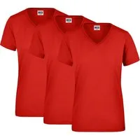 James & Nicholson T-Shirt 3er-Pack Strapazierfähiges und pflegeleichtes Damen T-Shirt JN837 (Spar-Set, 3er-Pack) Leicht tailliertes Damen T-Shirt mit V-Ausschnitt