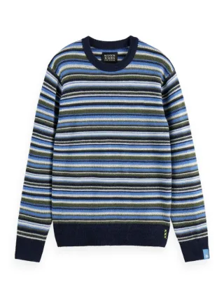 Scotch & Soda - Weicher Strickpullover mit Streifen und normaler Passform blau - Gr. - XL