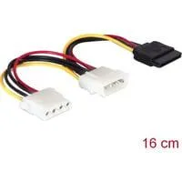 Stromkabel 4 Pin Stecker > SATA 15 Pin Buchse + Floppy 4 Pin Buchse, Y-Kabel 16cm