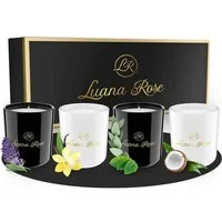 Luana Rose Duftkerze Aromakerze Geschenkset Duft Sojawachs Kerze (4-tlg), 4 Verschiedene Düfte Lavendel, Lemongras, Vanille & Kokosnuss.