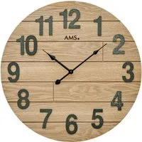 AMS Wanduhr W9617 (Quarzuhr,Ø ca50 cm,eichefarben, Wohnzimmer, Esszimmer,Küche,Flur)