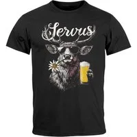 Neverless Print-Shirt Herren T-Shirt Hirsch Tracht Modern Lustig Volksfest Bayern Servus mit Print
