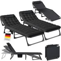 STEELSØN Gartenliege Nysaris klappbare Sonnenliege mit Polsterauflage, schwarz, 2 St., 2x Liege, Outdoor-Liegestuhl wetterfest, platzsparende Campingliege