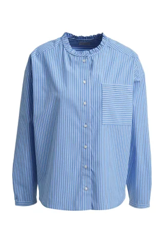 Milano Italy - oversized blouse w ruffled collar 1/1 sleeve chest pocket azur print - Gr. - 34