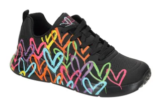 Skechers 177977 BKMT Damen Sportliche Schn?r-Halbschuhe Schwarz Graffiti Hear...