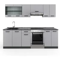Vicco Küchenzeile R-Line, Grau/Anthrazit/Anthrazit, 240 cm, AP Anthrazit