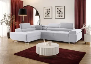 Ecksofa Schlafsofa Sofa MONARO Stoff Poso Hellgrau Ottomane Links
