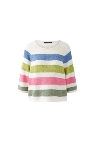 Oui - Pullover Baumwollmischung white green - Gr. - 44