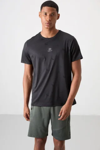 Herren T-Shirt mit Rundausschnitt in Uni mit Vogelaugenstruktur