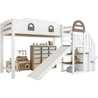 Merax Etagenbett (1-St), Kinderbett Hochbett 90x200cm mit Rutsche Stauraumtreppe Ablagefläche