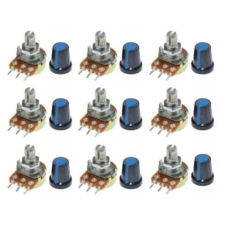 9Pcs/Set WH148 Potentiometer Resistor with Nuts and Potentiometer Button Cap Adjustable Knob for B1K/B2K/B5K/B10K/B20K/B