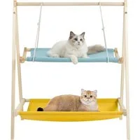 Youyijia Tierbett Katzenbett Hängematte Katzenbetten Holz Doppelstock Haustier