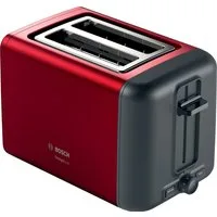BOSCH Toaster DesignLine TAT3P424DE, Integrierter Edelstahl-Brötchenaufsatz, 2 kurze Schlitze, 820 W, Abschaltautomatik, Auftaufunktion, Liftfunktion, Breit, rot