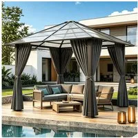 HOMALL Pavillon Winterfest und Wasserdicht, 3*3/3*4m mit LED-Beleuchtung, (UV-Schutz 50+, mit 4 Seitenteilen PA-beschichteten Vorhängen für Windschutz), Gartenpavillon Aluminiumlegierungsrahmen und Polycarbonat-Dach