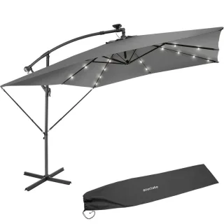 tectake Sonnenschirm, Hellgrau, Kunststoff, Quadratisch, 250x300 cm, CE, Sonnen- & Sichtschutz, Sonnenschirme