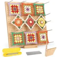 LuxusKollektion Stecknadeln Granny Square Spanner Groß mit Holz-Blocking Board, Edelstahl-Stiften
