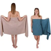 Betz Saunatuch 2 Stück Saunatücher XXL Berlin 70 x 200 cm Cappuccino - taubenblau, 100% Baumwolle
