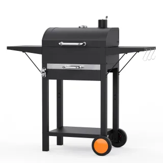 Xmund Portable Charcoal Barbecue, Camping Grill with Two Fixed Side Trays and Grill, Perfect for Outdoor, Garden, Shed,