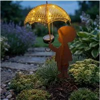 abc HOME LED Gartenleuchte Mädchen, Junge mit Regenschirm, LEDs, Solarpanel, Lichtsensor, Zwei Varianten: Junge und Mädchen