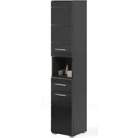 Inn.Furn Hochschrank Leon (Badschrank in schwarz 2-türig mit Schublade, 30 x 182 cm) Hochglanz