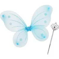 relaxdays Feen-Kostüm Feenflügel mit Zauberstab, blau