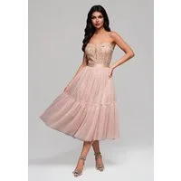 OMBRE Abendkleid Midikleid mit Spitze und Tüllrock Satinband in der Taille zur Akzentuierung der Silhouette