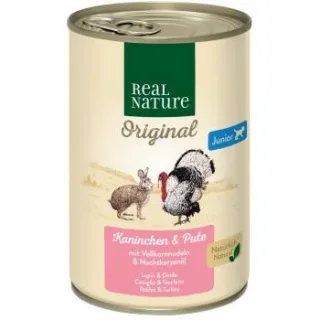 REAL NATURE Nassfutter Hund, Junior, Kaninchen und Pute 12x400 g