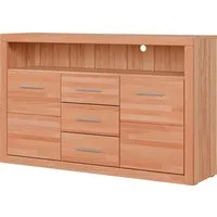 OTTO home Sideboard Ribe,130cm breit,80cm hoch,Oberplatte Holz massiv,6 Fächer, Holz massiv, Holzwerkstoff, Metall Griffe,2 Türen,3 Schubladen