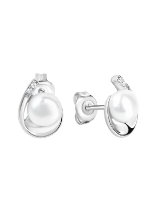 Zeeme Pearls Ohrringe Silber 925 rhodiniert Perle weiß 6,5-7mm Zirkonia