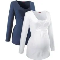 Neun Monate Umstandsshirt 2er Pack Shirts für Schwangerschaft und Stillzeit (Packung, 2-tlg., 2) Langarm, Basic-Schnitt, unifarben, V-Ausschnitt, aus Jerseystoff