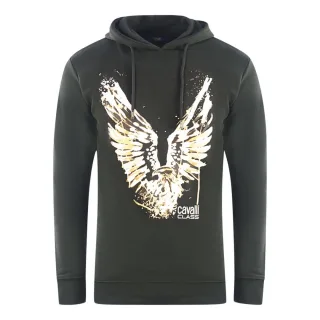 Cavalli Class Goldener Adler Logo Schwarzer Hoodie