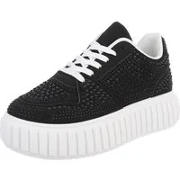 Ital-Design Modischer Sneaker mit Glitzerdetails für Damen Sneaker (91116911) Flach Sneakers Low in Schwarz