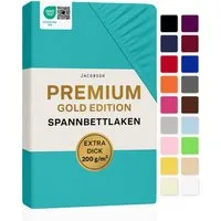 Jacobson Spannbettlaken PREMIUM 200 g/m² Jersey aus 97% Baumwolle & 3% Elasthan, Extra dichtes Bettlaken mit maximalem Halt