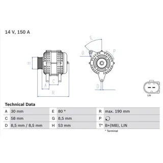 Bosch Lichtmaschine 150A 0986082160 Mercedes A-Klasse B-Klasse Cla Gla-Klasse