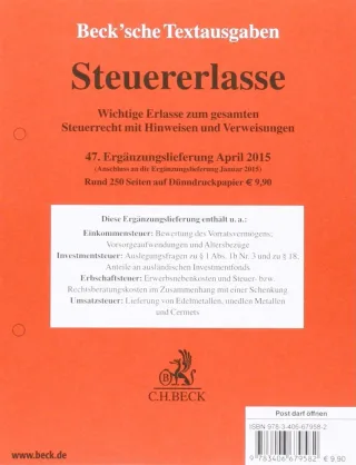 Steuererlasse  47. Ergänzungslieferung: Rechtsstand: 30. April 2015